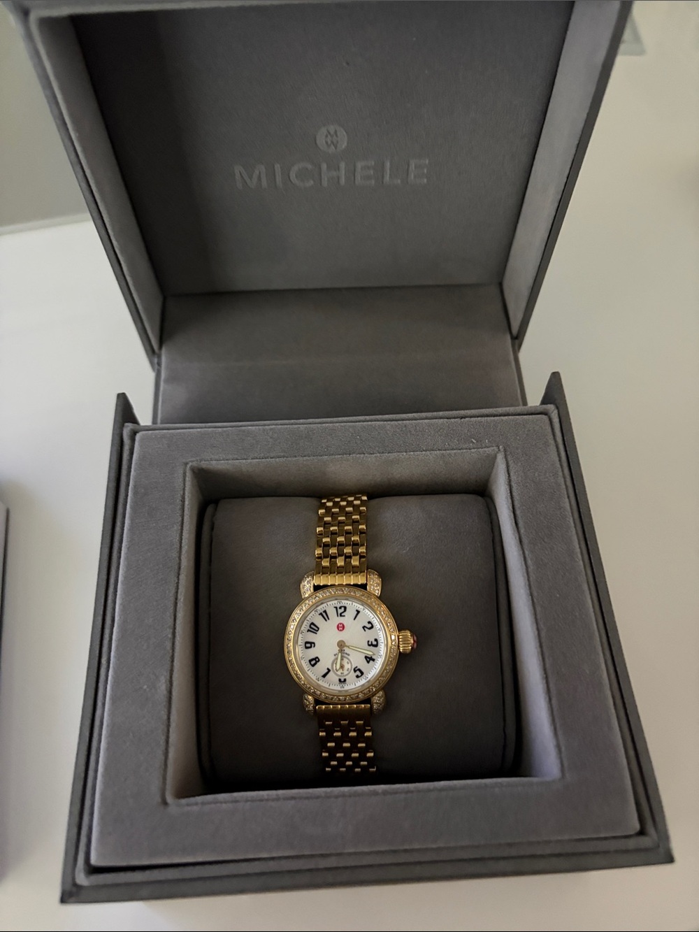 Michele rare 12mm Gold and White Diamond-Accented Women's Bracelet Watch